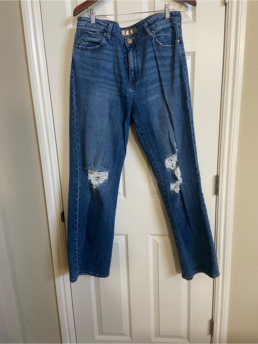 Kut from the Kloth Dark Blue Distressed Straight-Leg Jeans